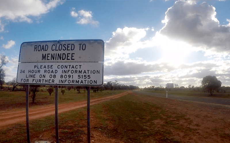 Road Closed to Menindee sign